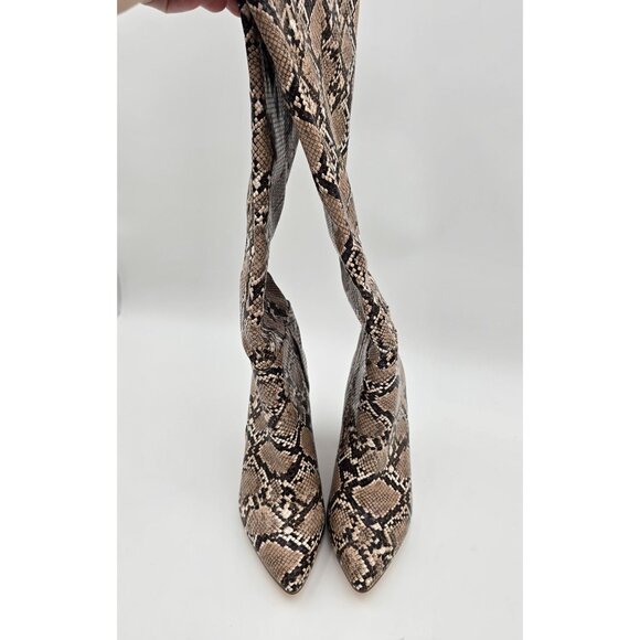 Snake Print Womens Knee-High Boots Size Unknown Brown Faux Leather Block Heel - Picture 3 of 8